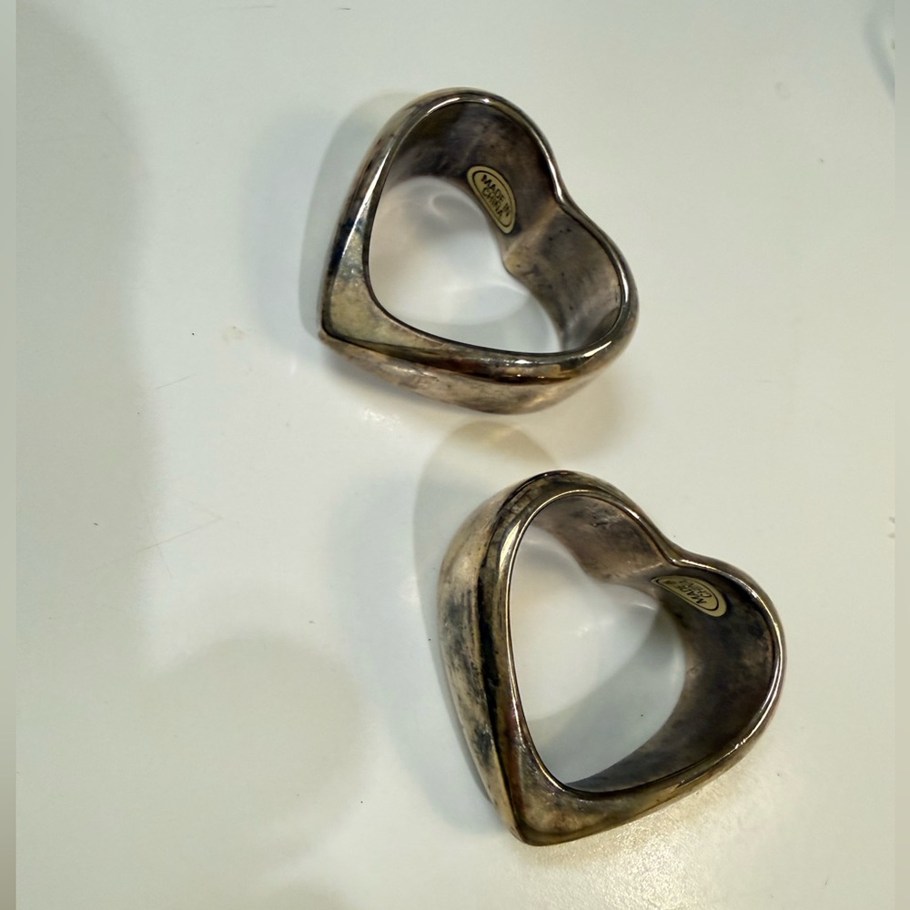 Vintage silver heart shaped napkin rings set if two